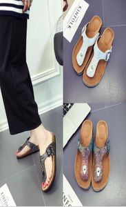 Slip Designerwomen Slip on Flip Flops الشاطئ Cork Slippers Sandals Sendals Slides Double Buckle Flats Shoes for Girl580586
