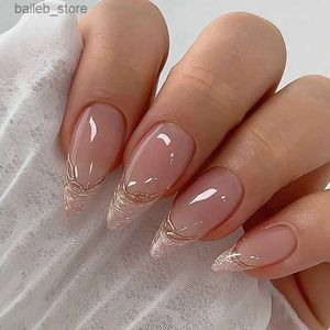 False Nails 24Pcs Simple Round Head Almond French False Nails short White edges Fake Nails DIY Oval Full Cover Nail Tips Press on fake Nails Y240419