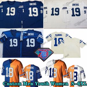 Custom 75th Vintage 19 Johnny Unitas 1978 축구 유니폼 18 Peyton Manning 88 Marvin Harrison 82 Raymond Berry 89 Gino Marchetti 93 Dwight Freeney 24 Lenny Moore