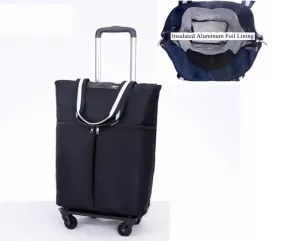 Bags 20 Inch Women Aluminum Foil Lining Shopping Bag with Wheels Travel Trolley Bags Woman Carryon Hand Rolling Shopper Tote Bags