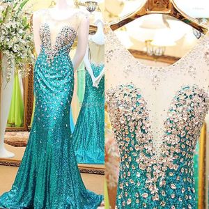 Party Dresses 2024 Sexy Mermaid Scoop Sequins Crystal Beading Evening Dress Long Dubai Kaftan Custom Size EX21