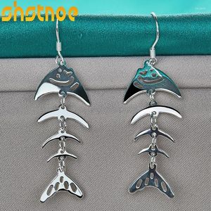 Dangle Küpe 925 STERLING Gümüş Balık Kemik Damlası Kadın Parti Nişanı Düğün Doğum Gift Moda Takı