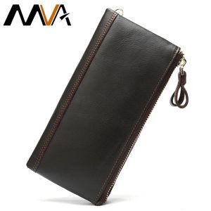 Brieftaschen MVA Herren echte Leder Brieftasche Männlich Lang Geldbörse Männer Brieftaschen Leder mit Münzentaschen Schlanker Geldbeutel für Telefon Männer Clutch Bag 9031