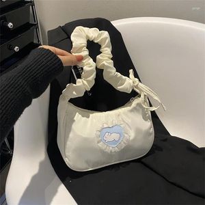 DrawString Women's Bag Canvas Pleated Armpit Hjärtmönster Tryckt dragkedja Casual Dumpling Bags Mobiltelefon Crossbody Travel Handväskor