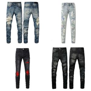 Stack designer jeans europeiska lila jean män broderi quiltning rippad för trend varumärke vintage byxa mens fäll smala mager mode jeans 837168421 s