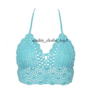 Sexiga kvinnor bikini skörd topp virka boho strand braltette halter cami stickad bh tank baks sommar semester strandkläder kamisoler väst dam kvinnlig underkläder 741