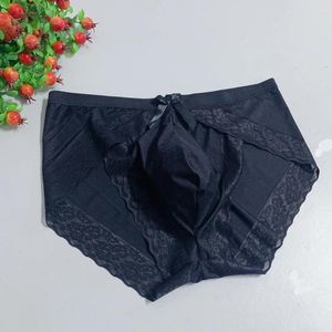 Underpants uomini sexy seta in seta in pizzo traspirato per le mutandine del sudore traspirante in prua comode sissy biancheria da biancheria da biancheria di rigonfiamento di lingerie erotica