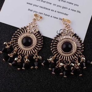 Other Ethnic Tassel Bohemian Clip on earrings Without Piercing for Women Boho Fringe No Pierced no hole Earrings Resin Vintage Jewelry 240419