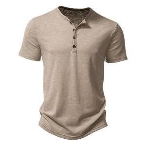 Henley Collar Summer Men Casual Solid Color Short Sleeve T Shirt For Men Polo Men High QualityMens T Shirts 240409