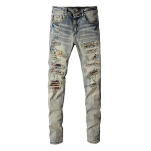 Jeans de designer de designer angustiado Rapped Biker Slim Fit Motorcycle Denim para homens de alta qualidade Jean Mans Pants servir Hommes 009