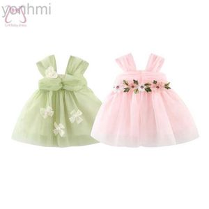 Girl's Dresses Sweet Flower Fairy Baby Girl Party Dresses Summer Solid Color Mesh Princess Evening Dress Kids Costume 0 to 3 Years Old Children d240419