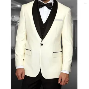 Męskie garnitury projekt Kurpla Kości z kości słoniowej Black Pant Men Suit Suit Wedding Groom Tuxedo Prom Slim Fit Blazer Hombre High Quality Custom 3 -częściowy zestaw
