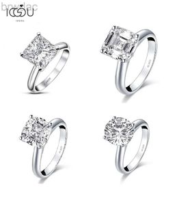 Кольцо для пасьянса Iogou 3ct Cushion Cut Solitaire Кольцо 925 Стерлинговое серебряное серебристое серебро смоделировать бриллиантовое кольцо Круглый сона Свадебные серебряные кольца D240419