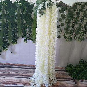 Decorative Flowers High Quality White Simulated Wisteria Garland 3 Forks Artificial Silk Flower String Encryption Plant Rattan For Wedding