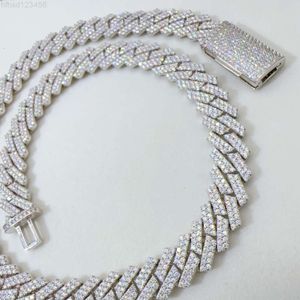 Passed Test 13mm 18-24inch 925 Sterling Silver 2 Rows Diamond Moissanite Cuban Chain Necklace 7/8/9inch Bracelet for Women/men Nice Gift