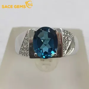 Ringos de cluster Sace Gems Ring Redable Ring for Women 925 Sterling Silver Sparkling Luxury London Blue topáz