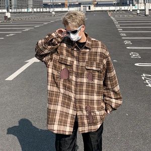 Men's Casual Shirts American Retro Ripped Plaid Long-sleeved Shirt Men Women In Autumn Loose Trendy Maillard Wear With Thin Jacket Aesthetic