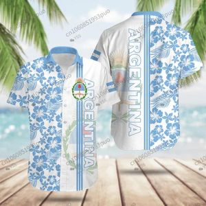 Camisas casuais masculinas 2024 Argentina Flag 3D Camisa havaiana de manga curta Men t-shirt Top de verão