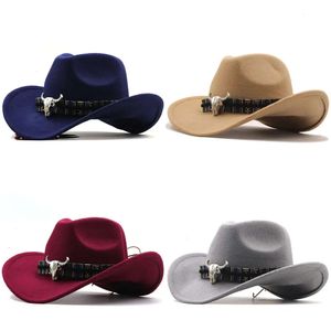 Biały prosty damski kowbojski kapelusz dla dżentelmena Lady Jazz Cowgirl z skórzanym Kościołem Cloche Sombrero Caps 240126