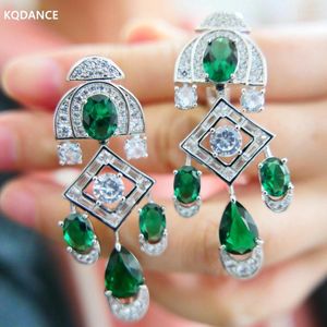 Dangle Earrings KQDANCE Large Emerald Green Crystal Zircon Diamond Tassel Tear Drop With Real Silver Gold Plated Jewelry Women 2024