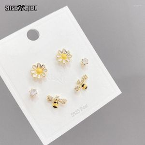 Brincos de garanhão Moda Brilhante Crystal Zircon Flower Bee Set para mulheres doces de verão Jóias hipoalergênicas 2024