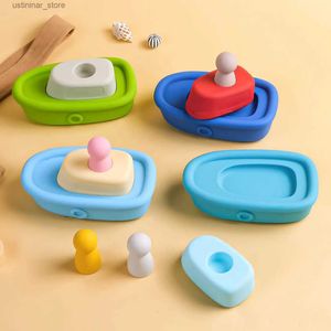 Sand Play Water Fun Tyry.hu 1pcs giocattoli da bagno in silicone per bambini carini canottaggio barca per bagnocchie giocattoli portatili giocattoli piscina per bambini 0 - 24 mesi l416