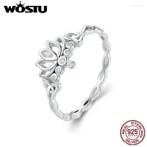 Clusterringe Wostu Original 925 Sterling Silver Lotus Ring mit rosa Opal für Frauen Feine Schmuckfeier Hochzeit Verlobungsgeschenk