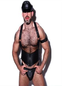 Men Sexy Faux Leather Night Club Costumes Erotic Lingerie Set Gay Fetish Underwear Male Sex Game Flirt Clothes T2007163385254
