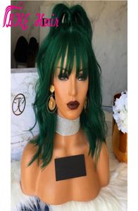 14QUOT GREEN scura Brasiliana Brasiliana Fulta Front Wig Short Wat Wig Wig BlackBrownPink parrucca sintetica per donne bianche con scoppi fri25568951579