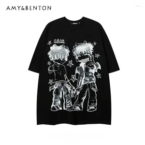 女性用Tシャツオリジナルアメリカンレトロカートゥーンプリントトップスヒップホップ半袖特大サイズのシャツゴスY2Kトップハラジュクグラフィック