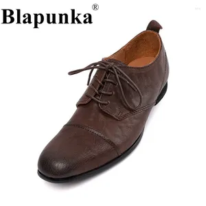 Casual Shoes Blapunka High Quality Real Leather Women Derby Lace-up British College Girls Daily Dress Flats Brown Retro Footwear
