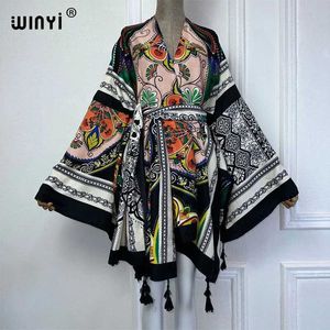 Basic Casual Kleider Winyi Sommer 2024 Print Middle East Kimono Beach Cover up Kleid Elegante afrikanische Frauen Strickjacke Urlaub Maxi Abaya 240419