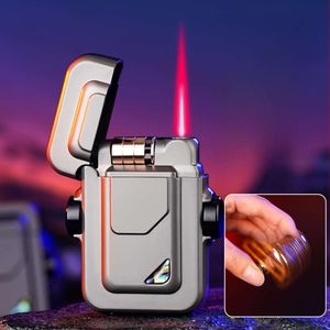 Cool Induction Gyro-shaped Without Gas Lighter Red Flame Roller Electronic Ignition Fashion Decompression Gift Smoking Accessories