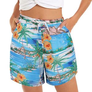 Shorts femininos Casual Summer Casual Comfy Beach Cantura Floral Print com 2 bolsos Swim Board for Women