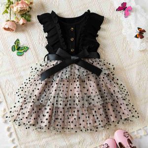 Abiti da ragazza a polka dot senza maniche tulle abiti da principessa per ragazze feste di compleanno del matrimonio estate vestido abiti casual d240423