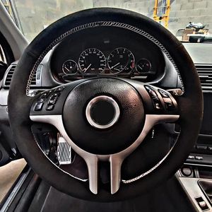 Steering Wheel Covers Customized Braid Car Cover Black Suede Wrap For E46 E39 X5 E53 Z3 E36 Accessories
