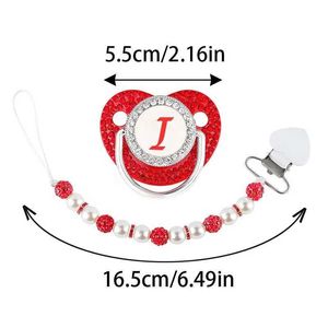 PACIFIERS# RED PACIFIER NEWBORN DUMMY Luxury Pearls Clip Chain Set 26 Letters Spädbarn Soother Baby Shower Gift Silicone Toddler Teetherl2403