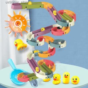 Sand Play Water Fun Baby Bath Toys Diy Marble Race Run Assembling Track Badrum Badkar Barn Spela Water Spray Toy Set Stacking Cups for Children L416