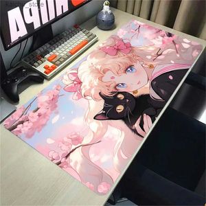 Mouse Pads Wrist Rests Kawaii mouse pad office computer desk pad rubber mouse pad game console keyboard beautiful girl mouse cabinet cute PC game Xxl Y240419