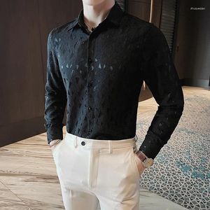 Camicie casual maschile autunno geometrico in rilievo in rilievo a maniche lunghe camicia di moda con abbottimo top maschile di business formale più dimensioni 4xl