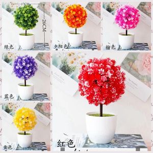 Decorative Flowers 17X26m 51Heads Artificial Flower Ball Potted Bonsai Home Garden Bedroom Balcony Decoration Small Desktop Mini Plants