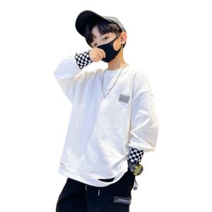 T-Shirts New Fashion White Tshirts for Kids Boys Cotton Pullover Long Sleeve Tops Spring Autumn Teenage Bottoming Shirts 4 8 12 14 Years