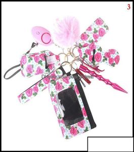 Anahtarlık moda aksesuarları 11pc Set kendini savunma yüzüğü anahtarlık kadın portachiavnna alarm taktik kalem kişisel savunma anahtarı chai3536059