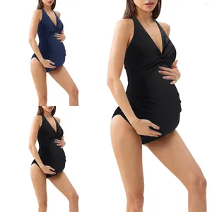 Women's Swimwear Pregnant Woman Sexy Swimsuit Maternity Solid Backless Bikinis Ruffle Beachwear Summer Women One-piece Swimming Suit