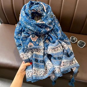 Trassels de estilo étnico xales novos 180 / 85cm Muslim Headscarf, a toalha de praia à prova de vento Four Seasons, Fashion Print Warm Bandanna