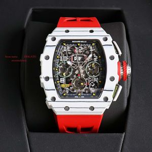 Watches Lastik Business Rm11-03wristwatch Mens Mekanik RM11 Superclone Fiber Üst Skeleto Otomatik Karbon Fly-Back Zy 375