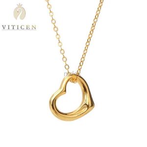 Pendant Necklaces 24K Gold Pure Gold Love Heart Chain Pendant Womens Fine Jewelry Gift for Girlfriend And Wife 18K Gold Necklace Woman Jewelry 240419