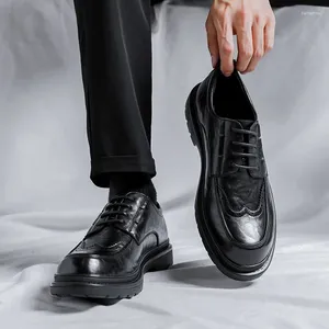Casual Shoes Mens Fashion Wedding Party Dress Original Leather Lace-up Carving Brogue Derby Shoe Black Breathable Gentleman Footwear