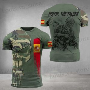 T-shirt maschile Nuove Fashion Army-veterane Men 3D Stampa 3D Shirt spagnolo Bandiera portoghese Soldati Armati Forze speciali di alta qualità Plus Tops Tops T240419