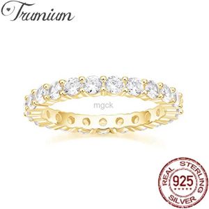 Bröllopsringar Trumium Ring Silver 925 Wedding Ring Round Zirconia Diamond Full Eternity stapelbar förlovningsring för kvinnor smycken 3mm 240419